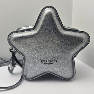 ♠️ Kate Spade Starlight Crinkle Metallic Leather Micro Crossbody Silver NWT Mini